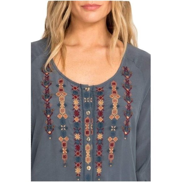 💕JOHNNY WAS WORKSHOP💕 Vika Velvet Mix Blouse ~ 100% Silk PEW Small - Picture 6 of 12
